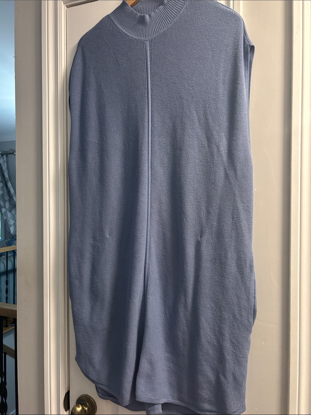 Lightweight Mock Neck Knit Tunic in Dusty Blue